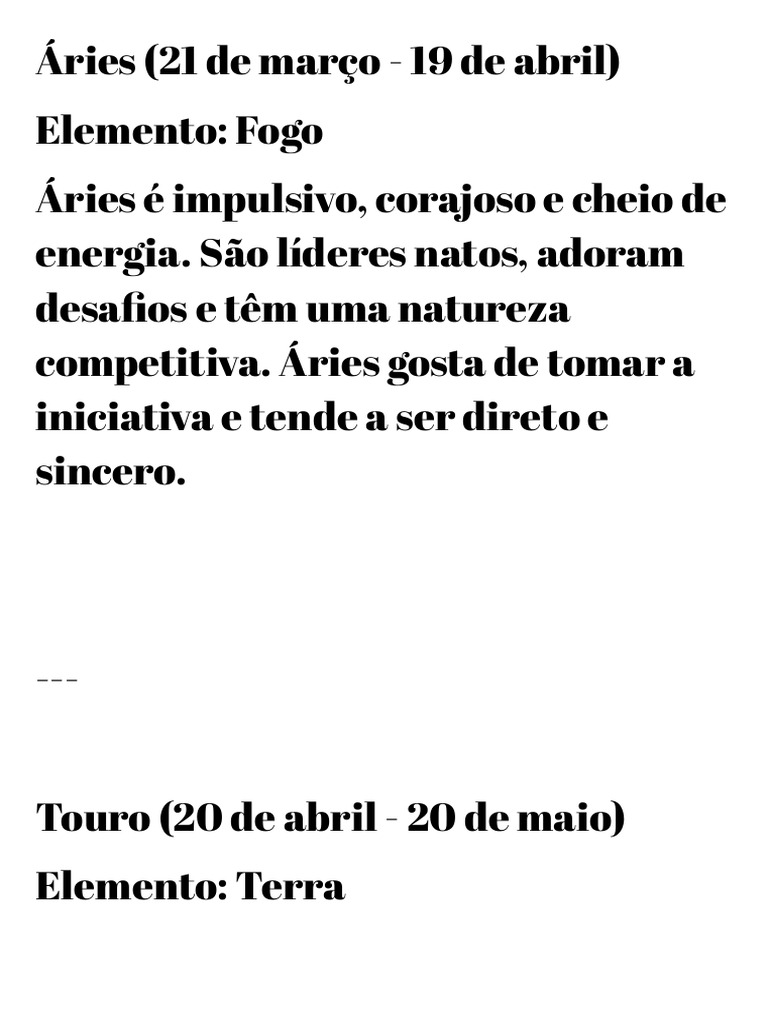 Características dos 12 Signos do Zodíaco | PDF
