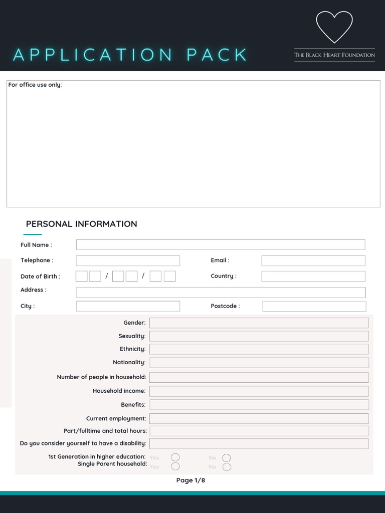 Black Heart Foundation Scholarship Application | PDF | Employment | Expense