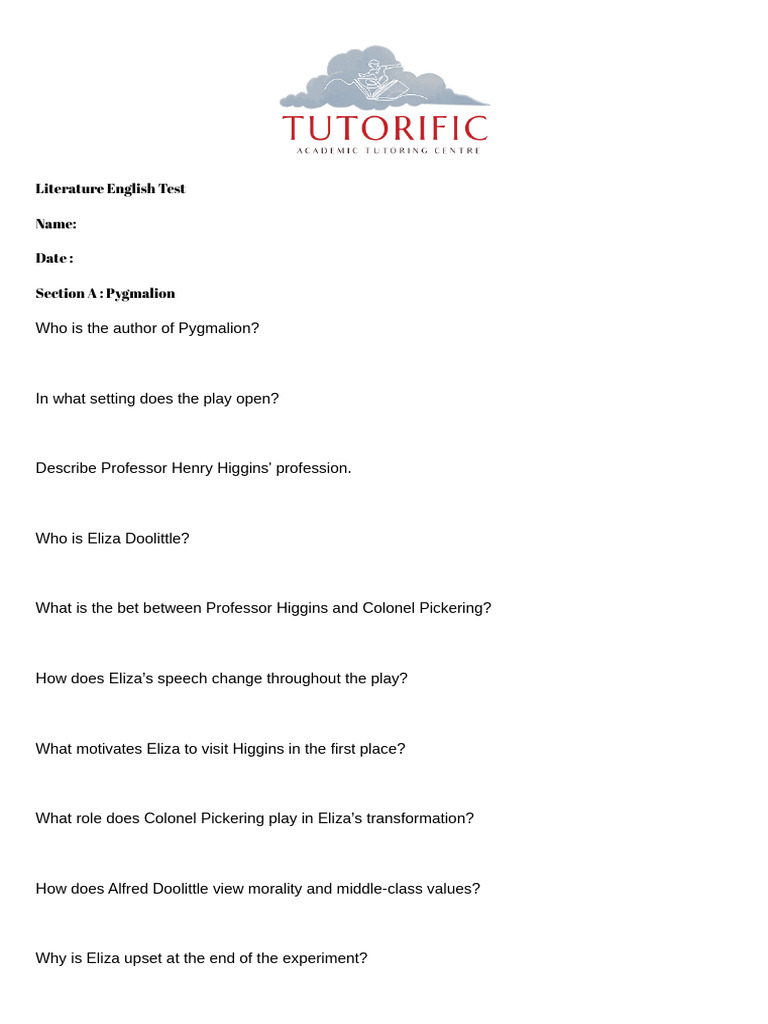 Pygmalion and Diamond Boy Study Guide | PDF