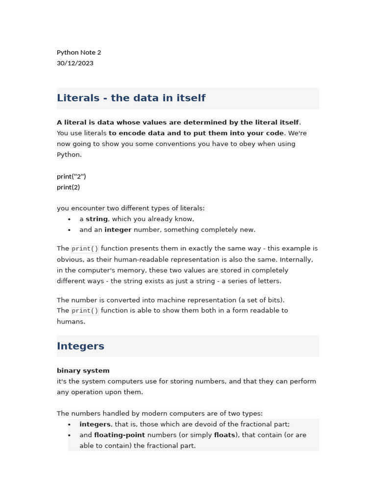 Python Note 2 | PDF | Data Type | Integer (Computer Science)