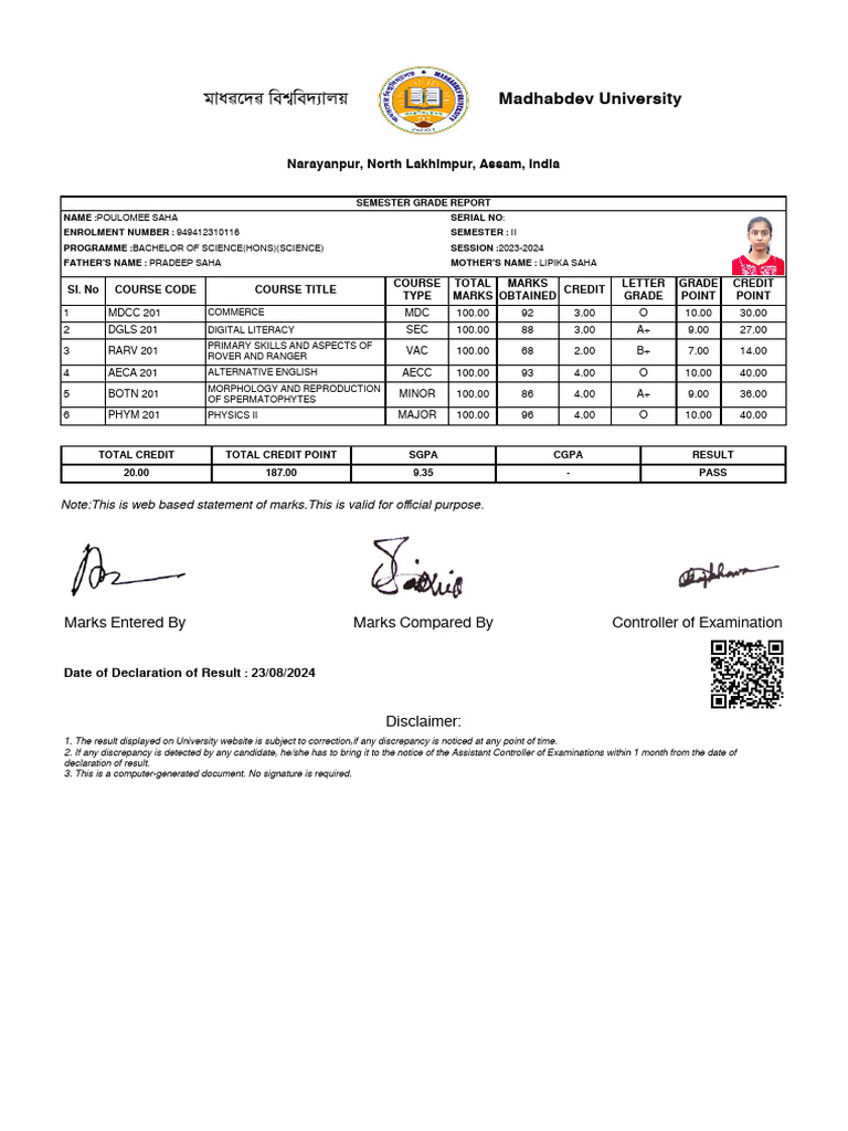 Madhabdev University B.Sc. Semester II Report | PDF