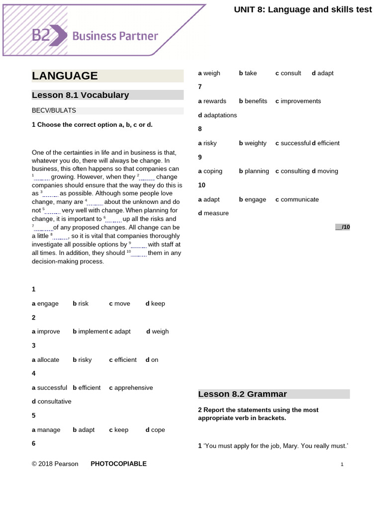 BP Learning Quizzes: Language Skills Test | PDF