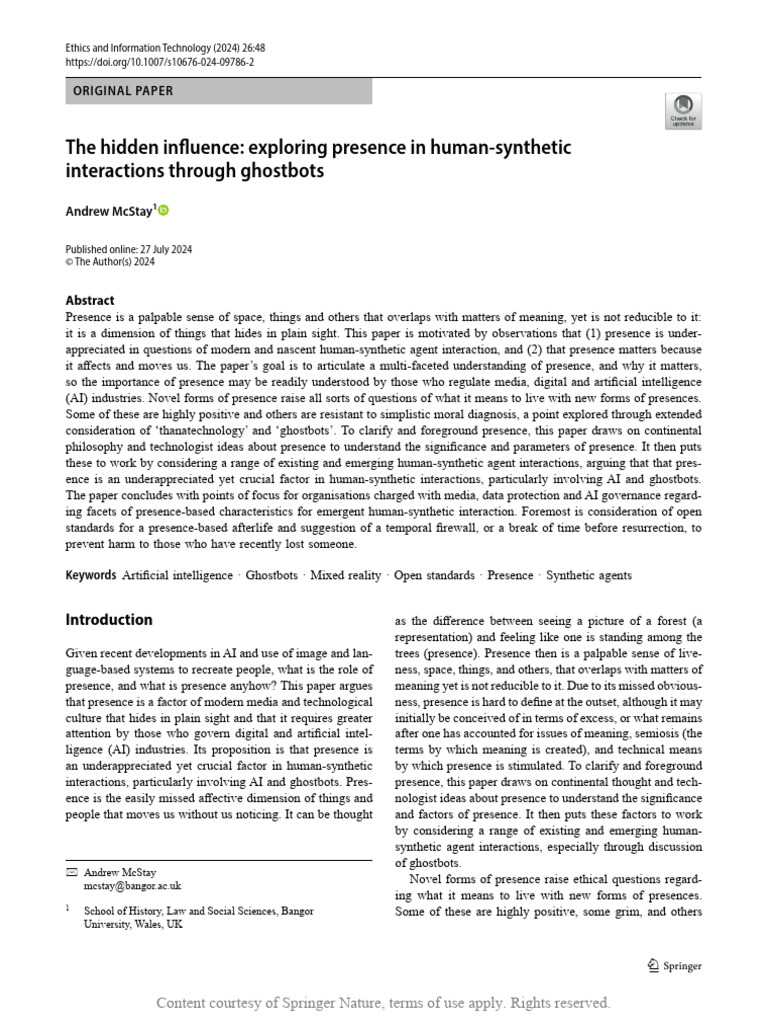 Exploring Presence in AI Interactions PDF Experience Artificial