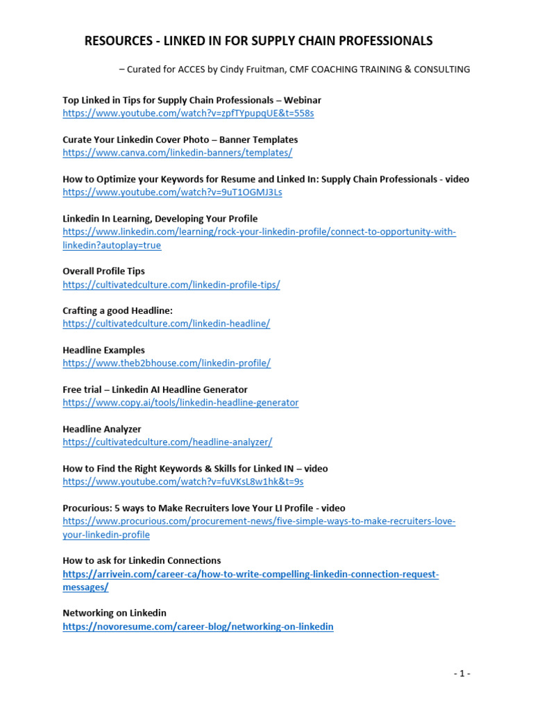 Resources For Supply Chain Professionals - LinkedIn - ACCES | PDF ...