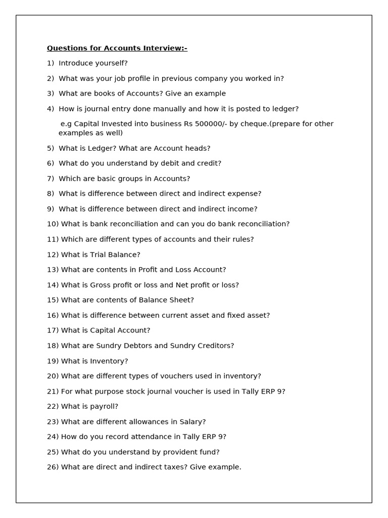 Questions For Accounts Interview | PDF