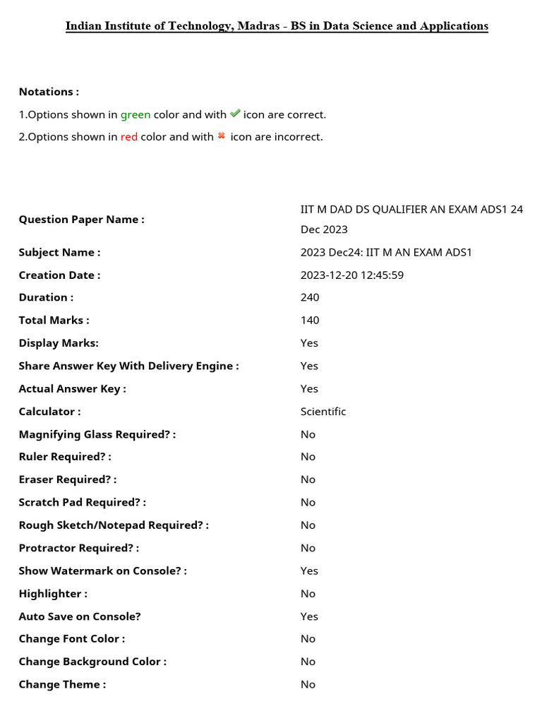IIT Madras BS Data Science Qualifier Exam | PDF | Multiple Choice
