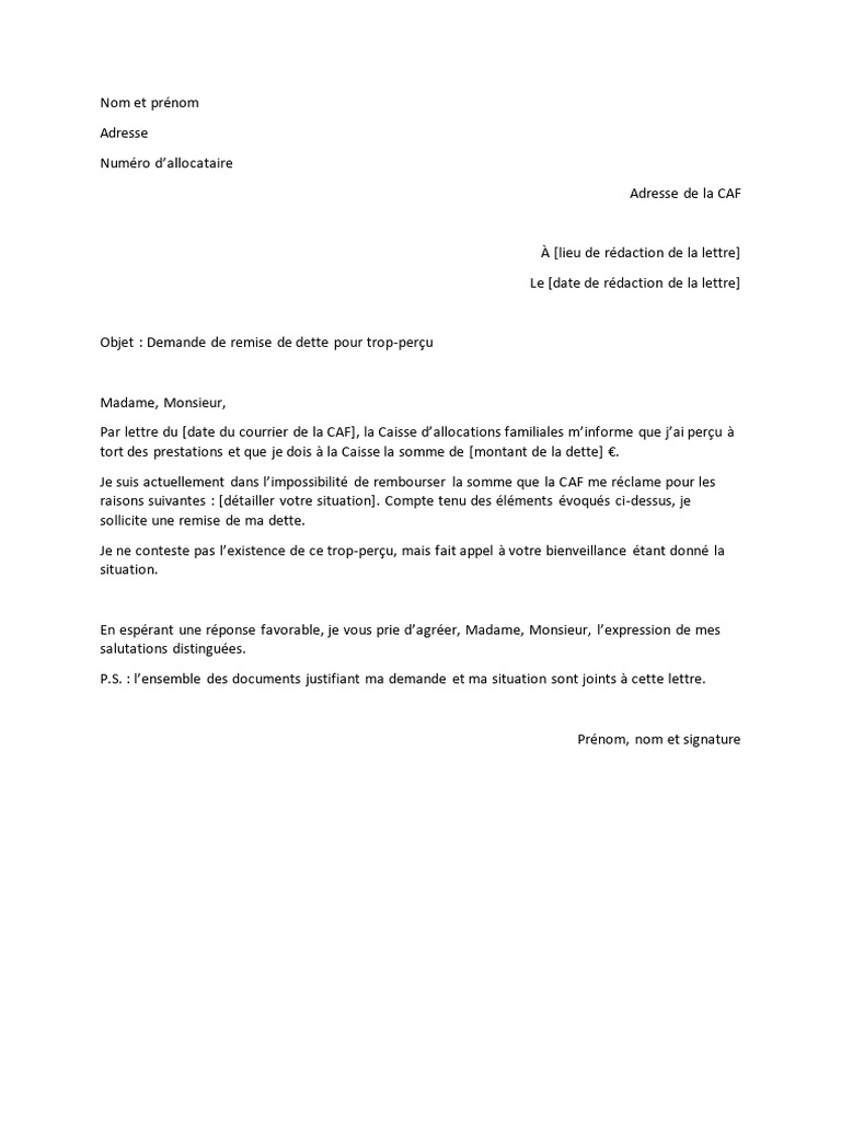 Demande de remise de dette CAF | PDF
