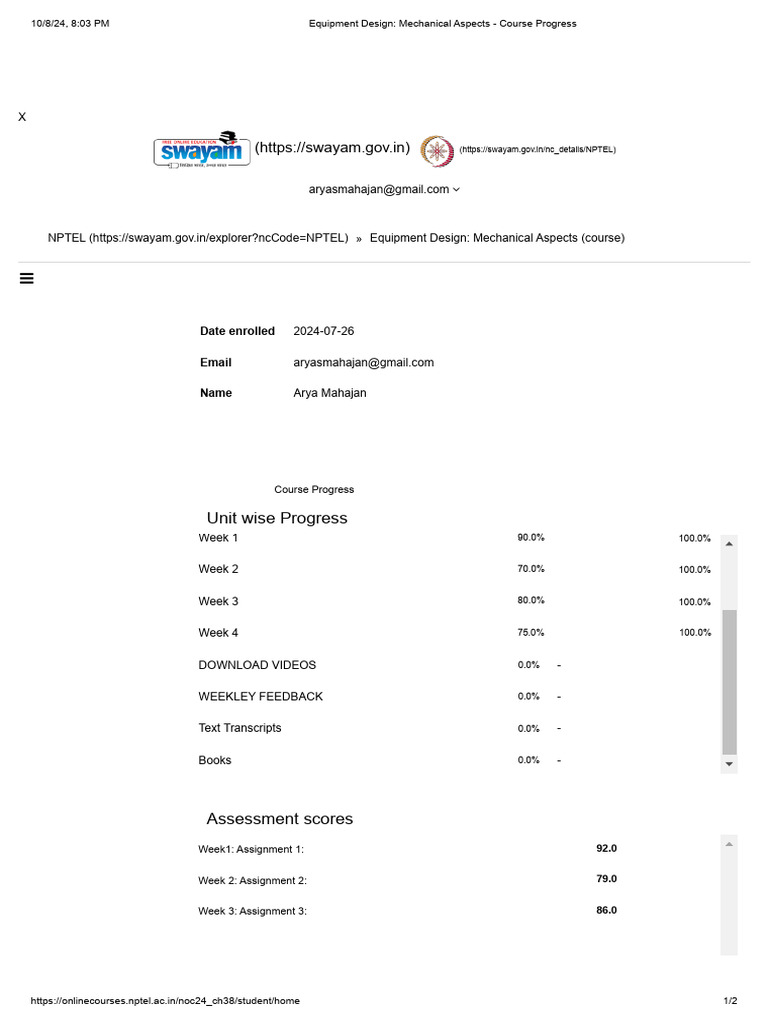 Equipment Design Mechanical Aspects Course Progress PDF