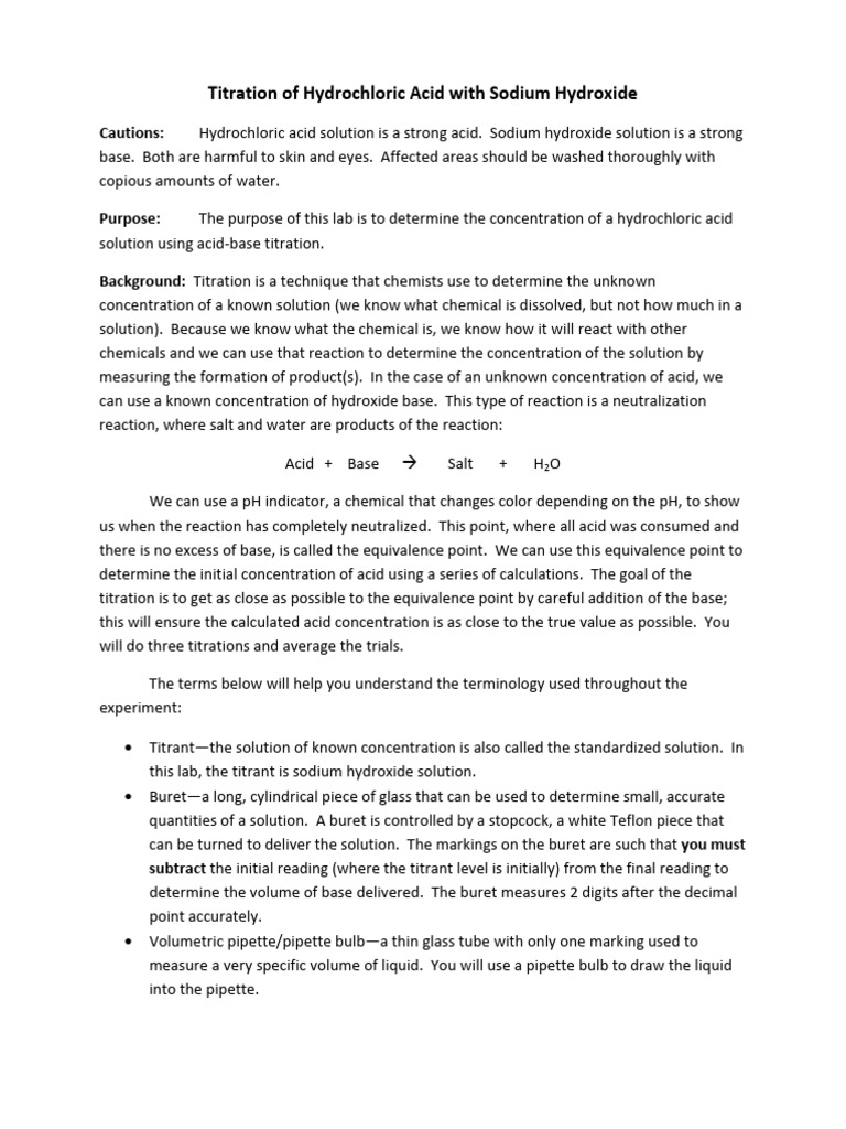 Titration of HCl with NaOH Lab Guide | PDF | Titration | Chemistry
