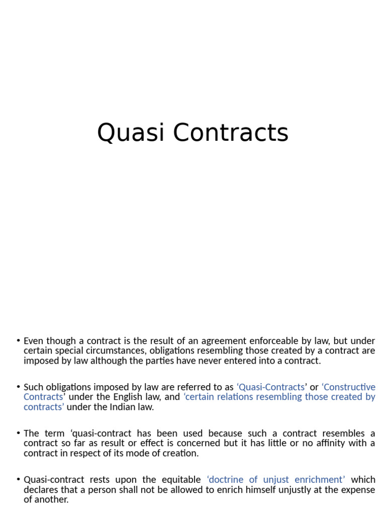 Quasi contracts pdf common law private law