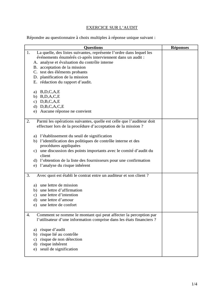 Risque Inhérent en Audit: Exercices | PDF | Audit financier | Risque