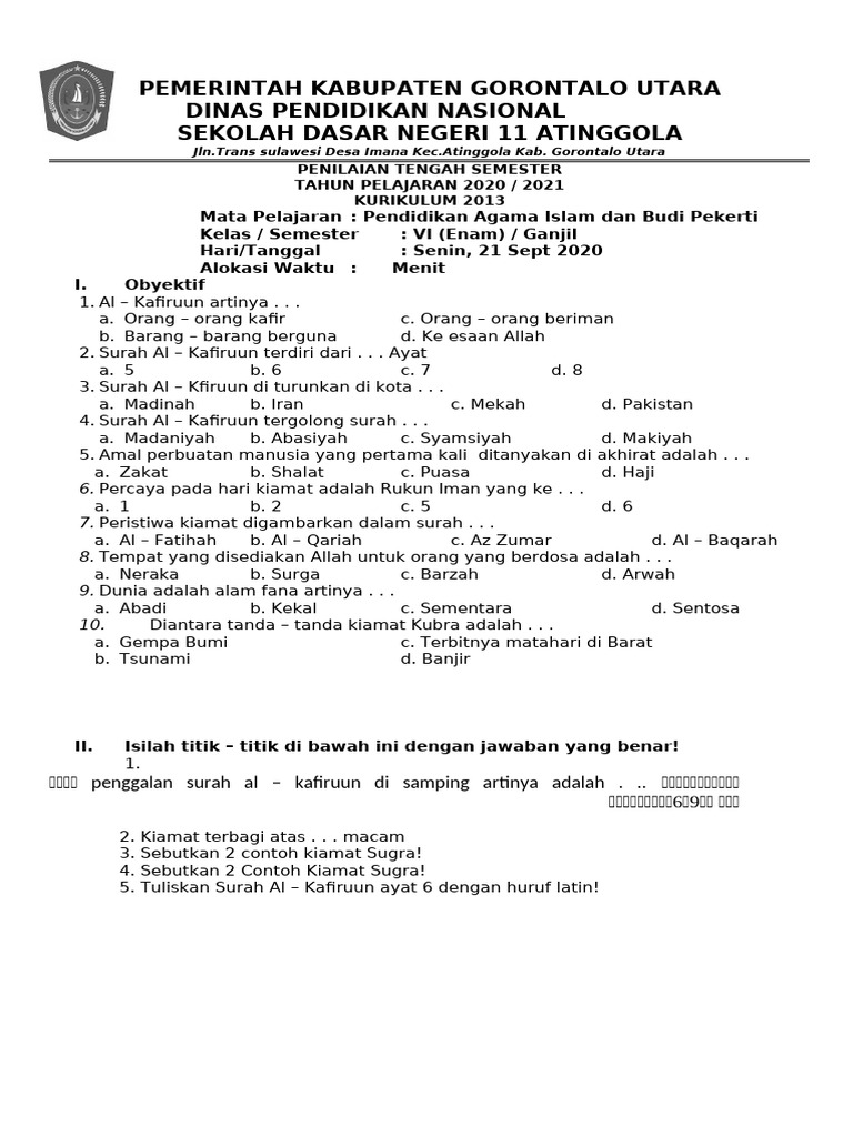 Soal K13 Agama Kelas 6 Pdf