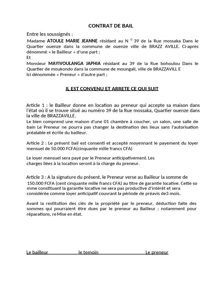 Modèle de contrat de bail en Haïti | PDF