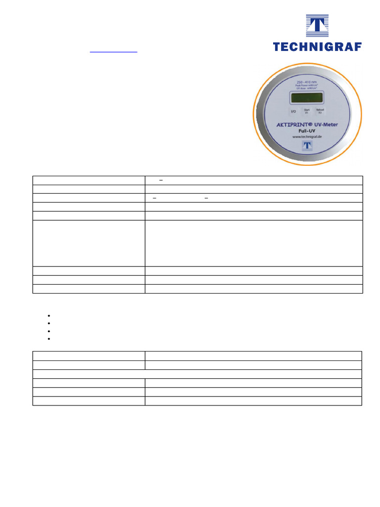 52 Product Sheet UV Meter Full UV | PDF | Ultraviolet | Calibration