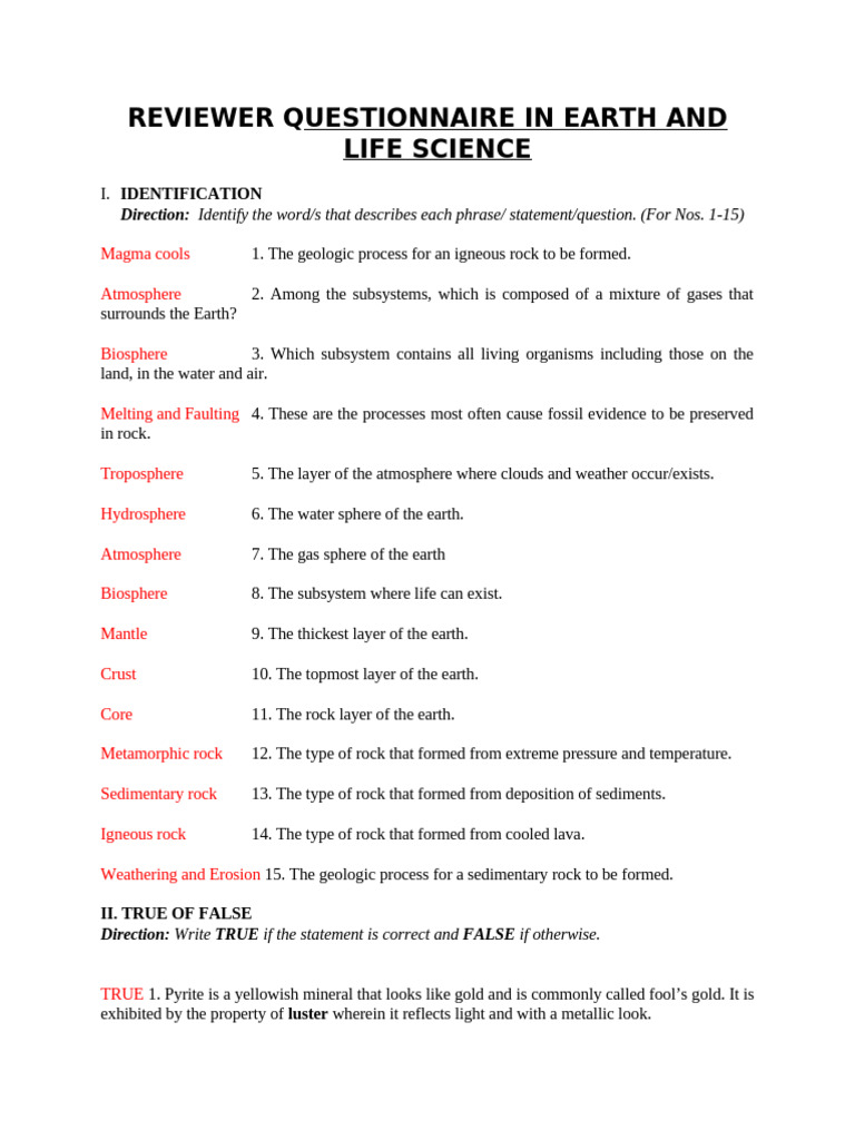 Earth and Life Science Reviewer | PDF | Rock (Geology) | Earth