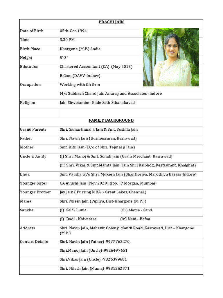 CA Prachi Jain Biodata | PDF