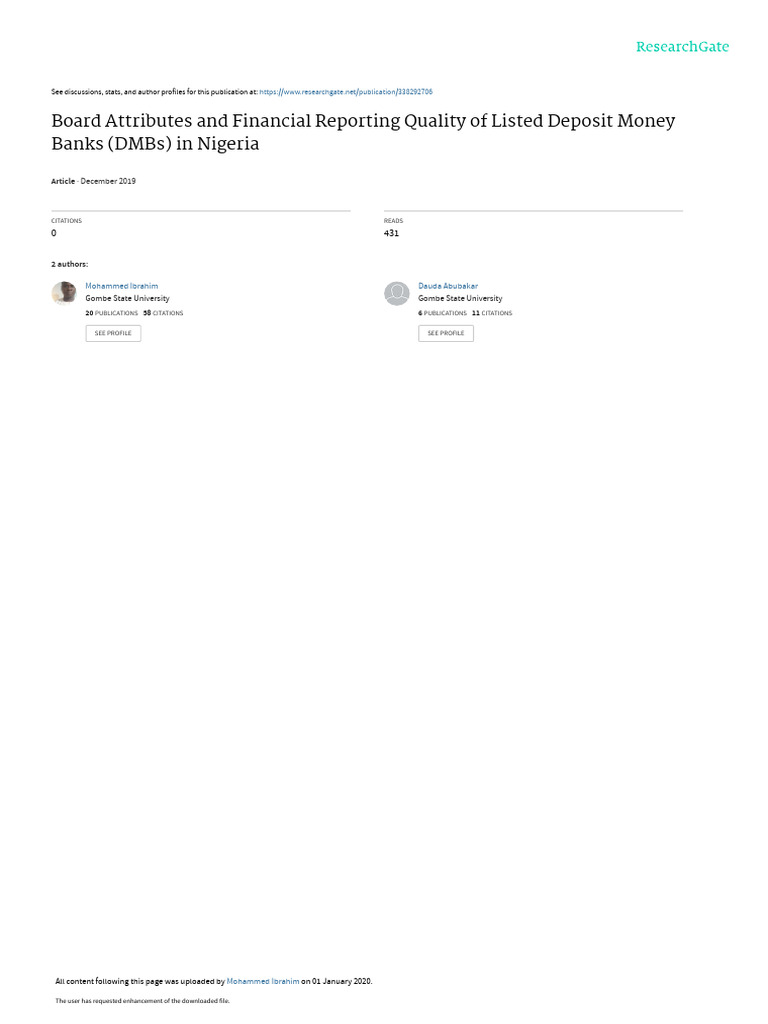 Board Attributes Financial Reporting Quality Ibrahim Abubakar 2019 ...