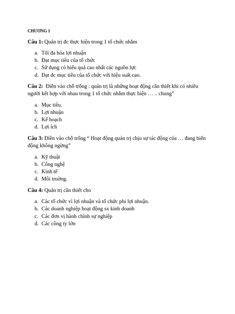 TRAC NGHIEM Chuong 1 | PDF