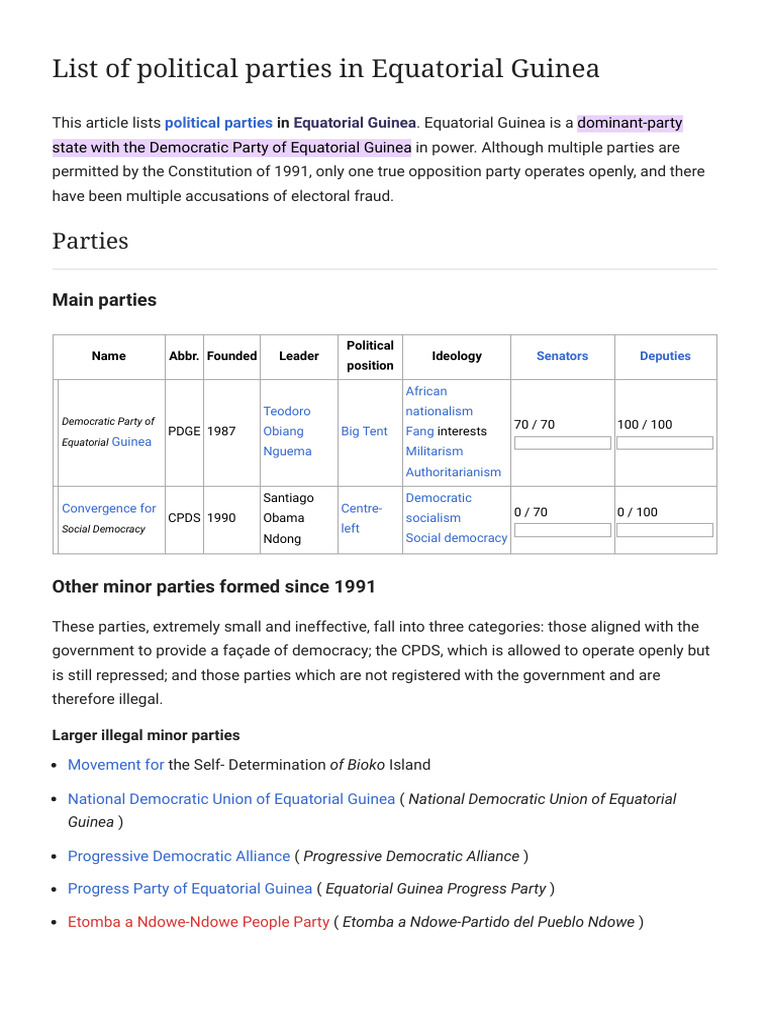 List of political parties in Equatorial Guinea Wikipedia PDF