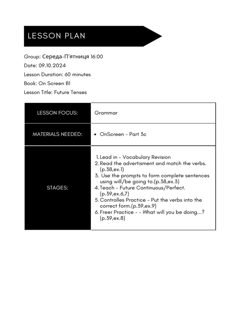 Future Tenses and Sports Lesson Plans | PDF | Grammatical Tense ...