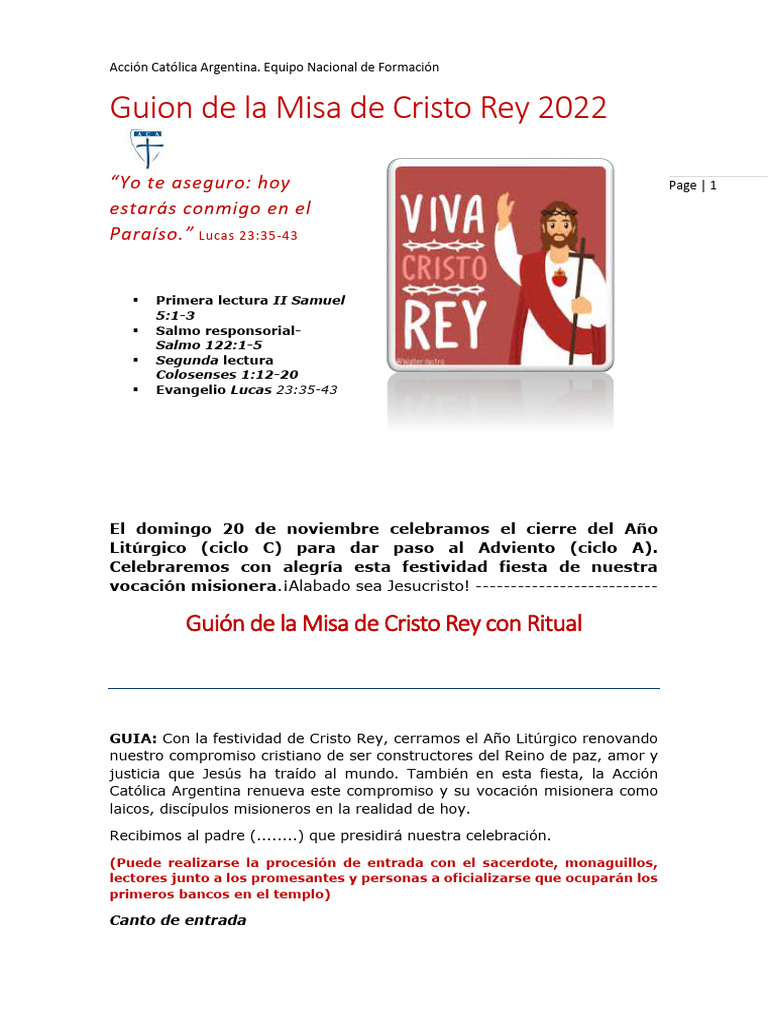 Guion Misa Cristo Rey 2022 | PDF | eucaristía | Iglesia Católica