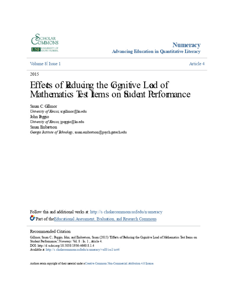Reducing Cognitive Load in Math Assessments | PDF | Cognition ...