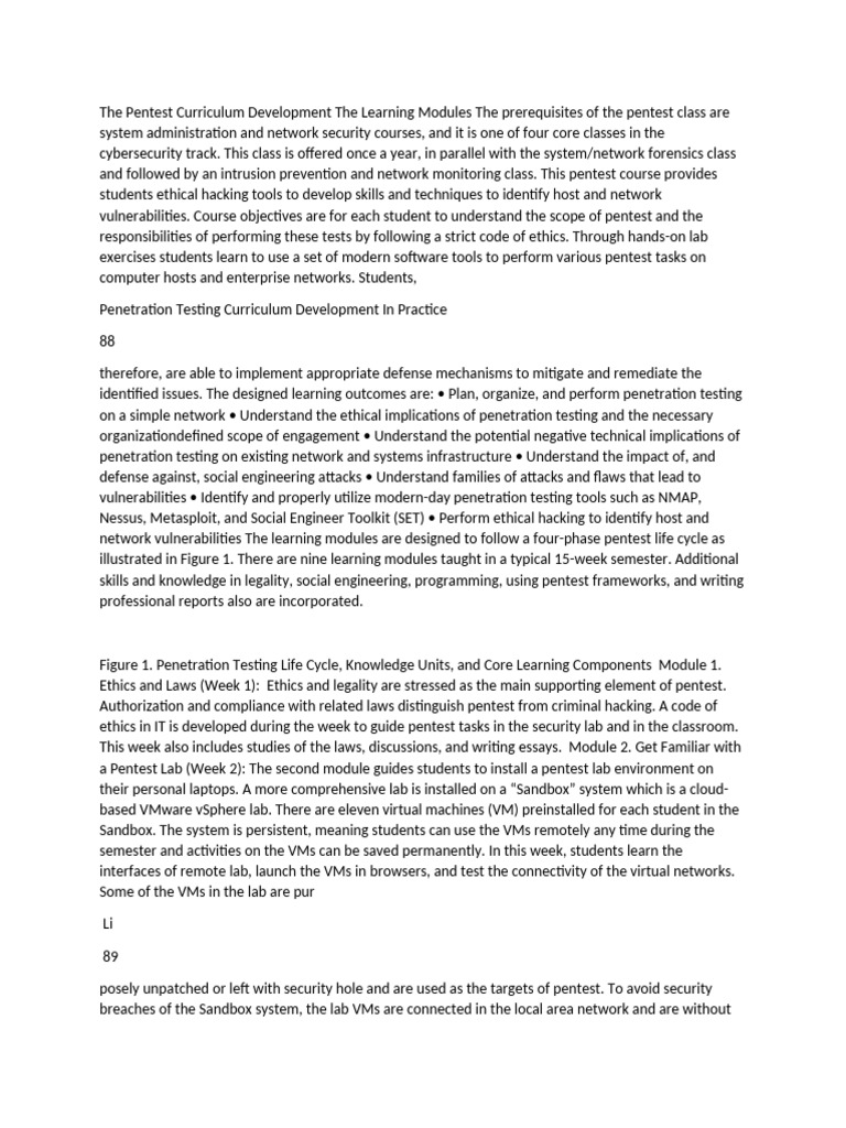 The pentest curriculum development the learning modules the