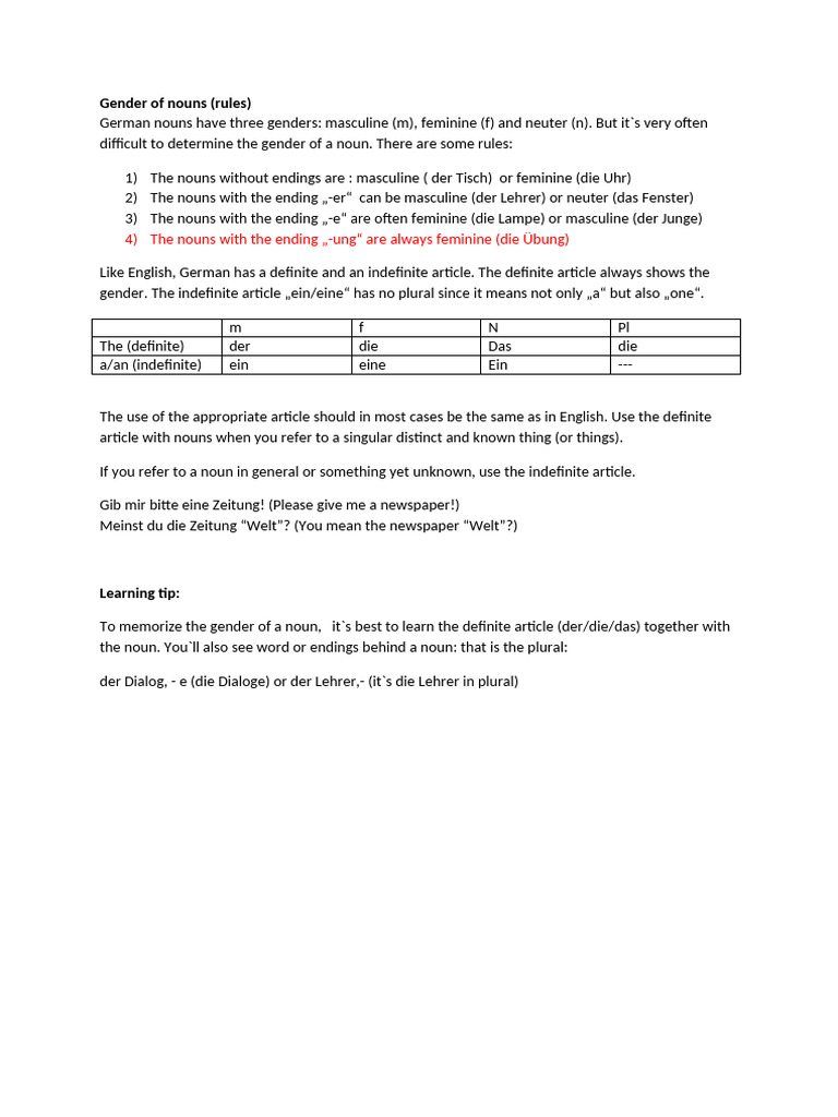 German Noun Gender Rules Explained | PDF