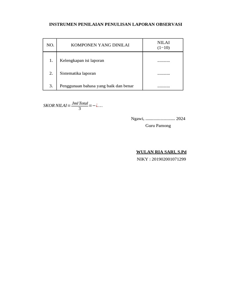 Format Penilaian PPL | PDF