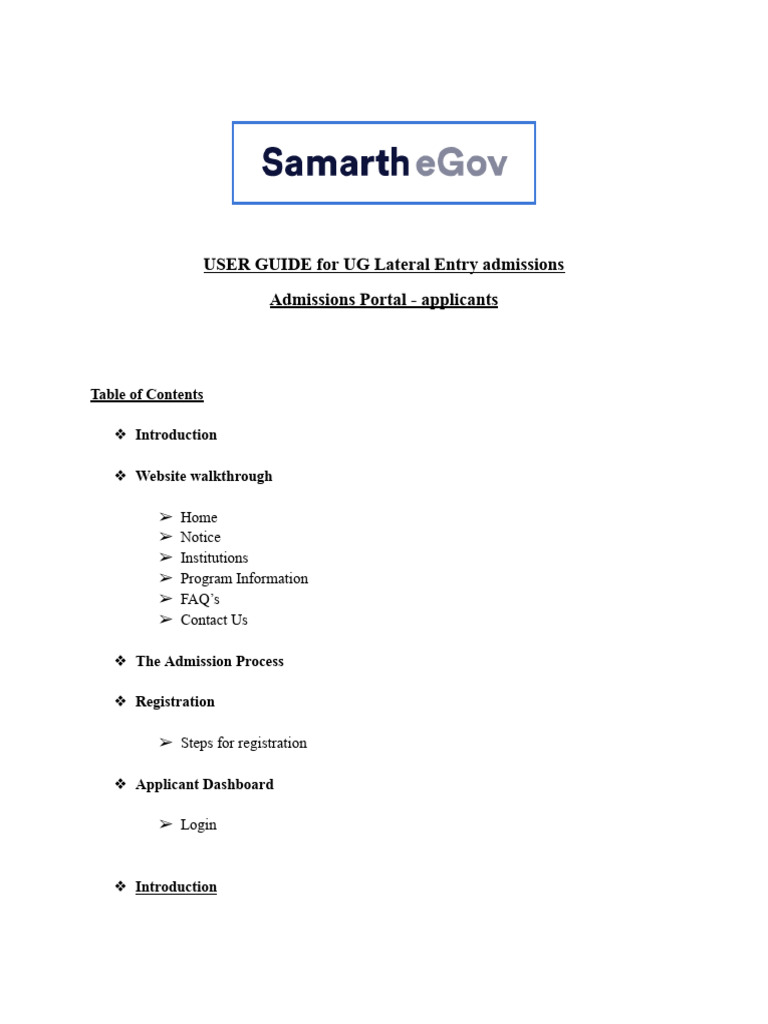UG Lateral Entry Admissions Guide | PDF | Login | Password