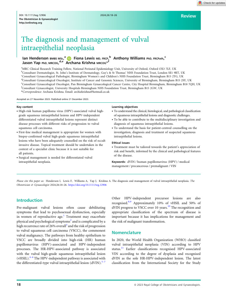 Management of Vulval Intraepithelial Neoplasia | PDF | Cervical Cancer ...