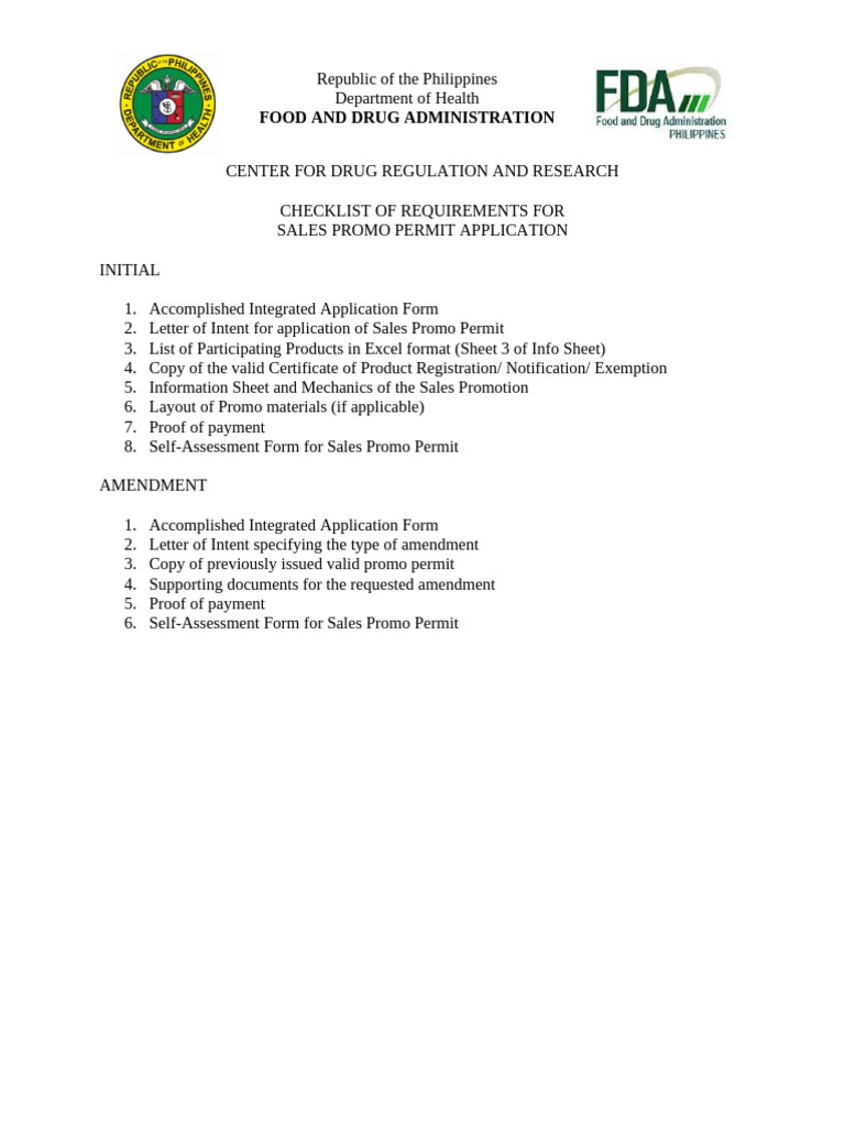 Sales Promo Permit Application Checklist | PDF | Self-Improvement