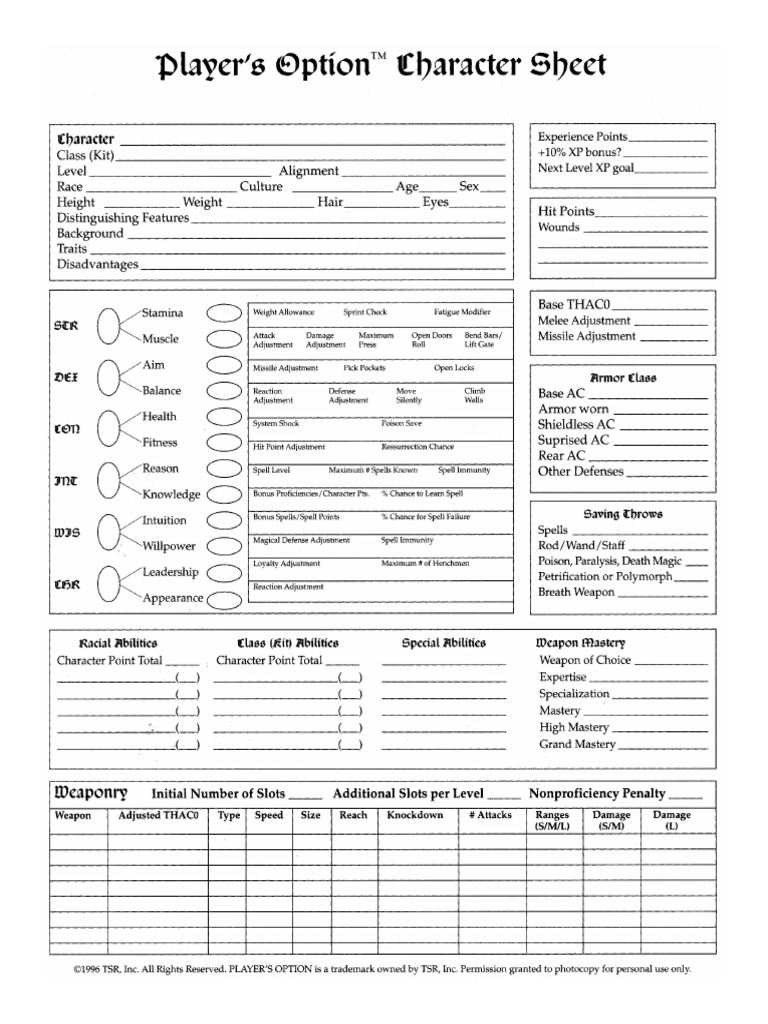 Players Option Character Sheet | PDF