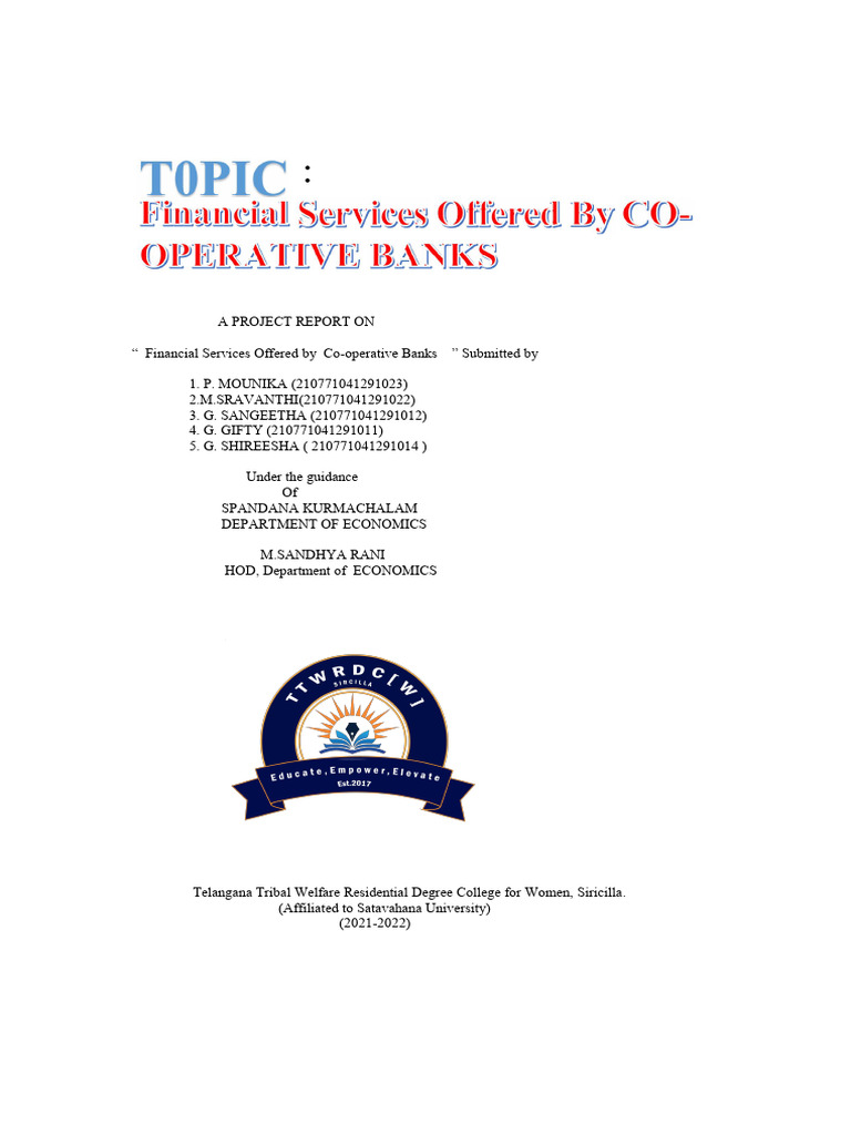 Financial Services of Co-operative Banks | PDF | Banks | Cooperative