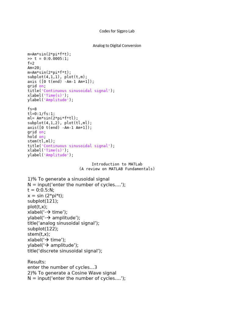 MATLAB Signal Generation Codes | PDF