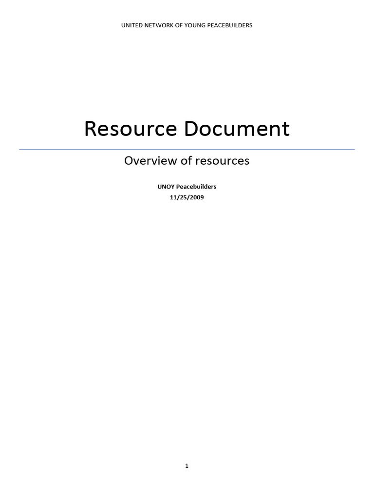 UNOY Peacebuilders Resource Overview | PDF | Non Governmental ...