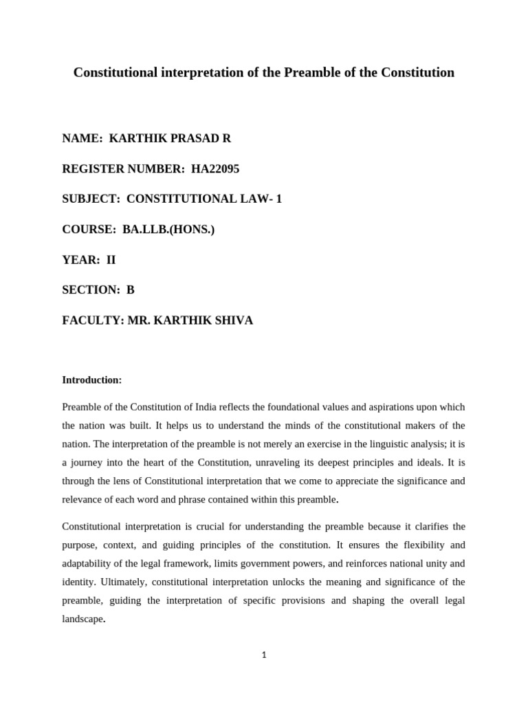 Constitutional Interpretation of the Preamble of the Constitution | PDF ...