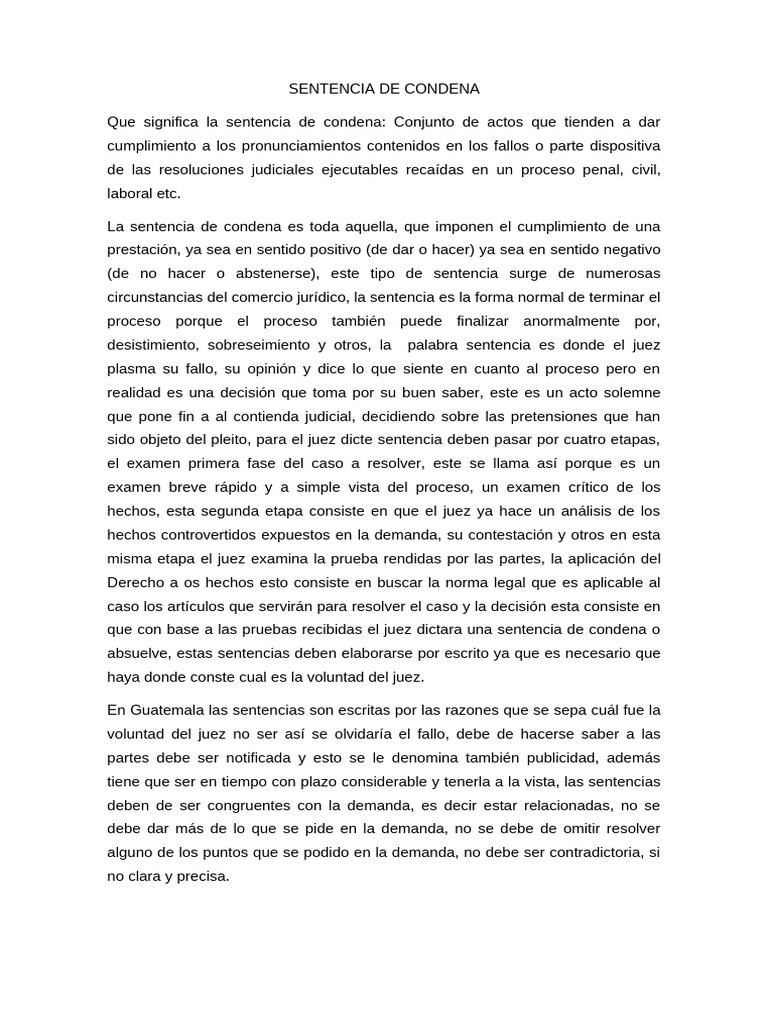 Definición y Efectos de la Sentencia de Condena | PDF | Sentencia (ley ...