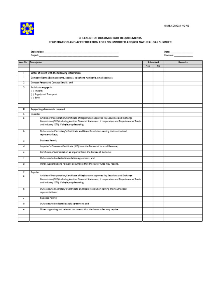 LNG Importer & Supplier Registration Checklist | PDF | Finance & Money ...