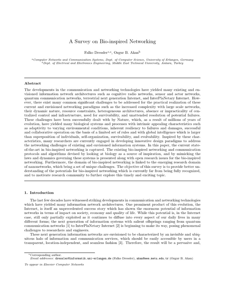 A Survey On Bio-Inspired Networking: Corresponding Author. (Falko ...