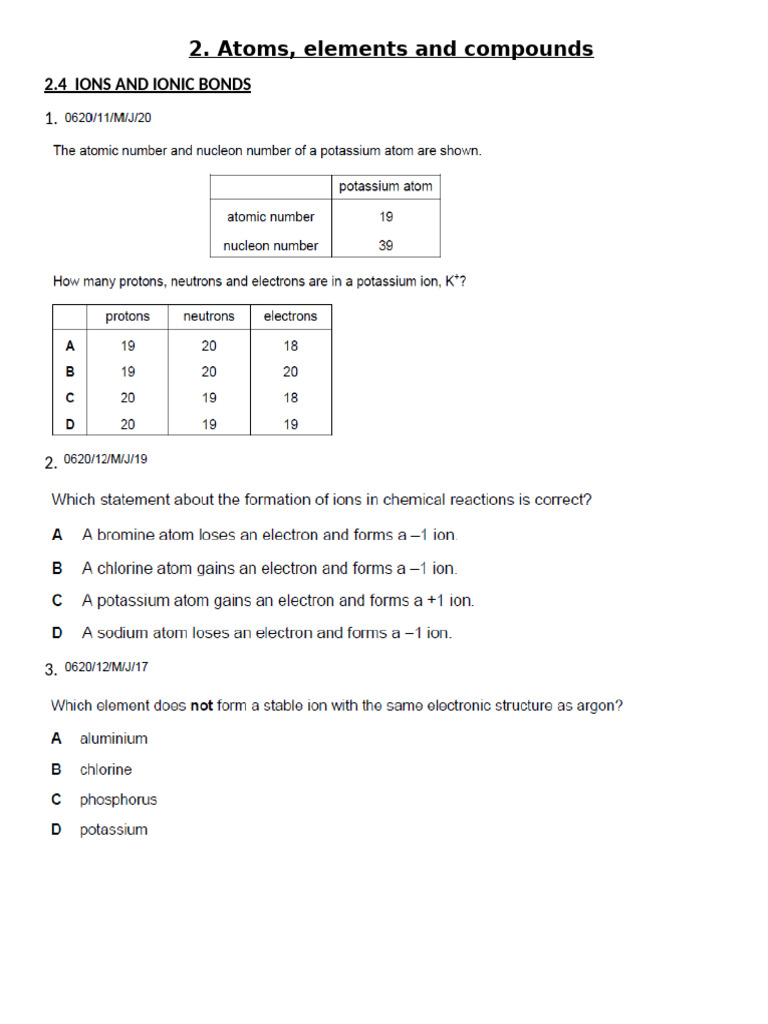 ions and ionic bond Worksheet | PDF