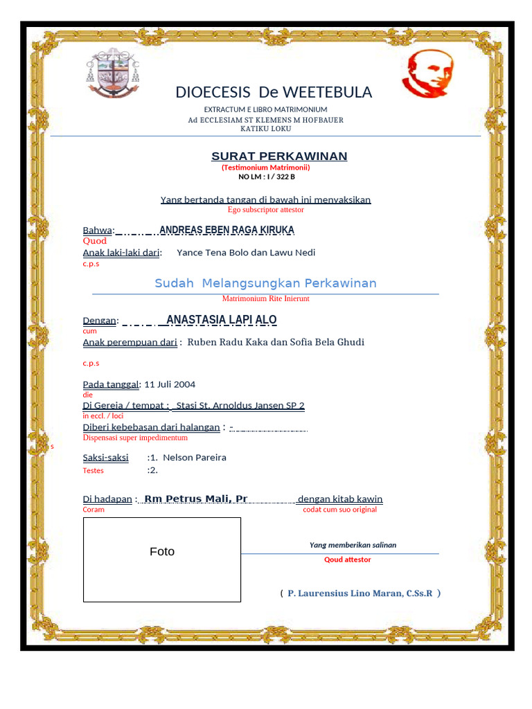 Surat Perkawinan Katolik St Klemens | PDF | Agama & Spiritualitas