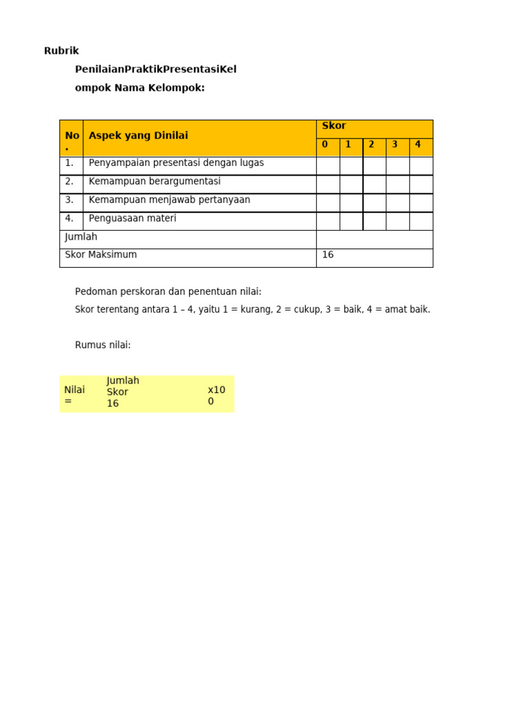 Rubrik Penilaian - Teks Cerita Pendek | PDF