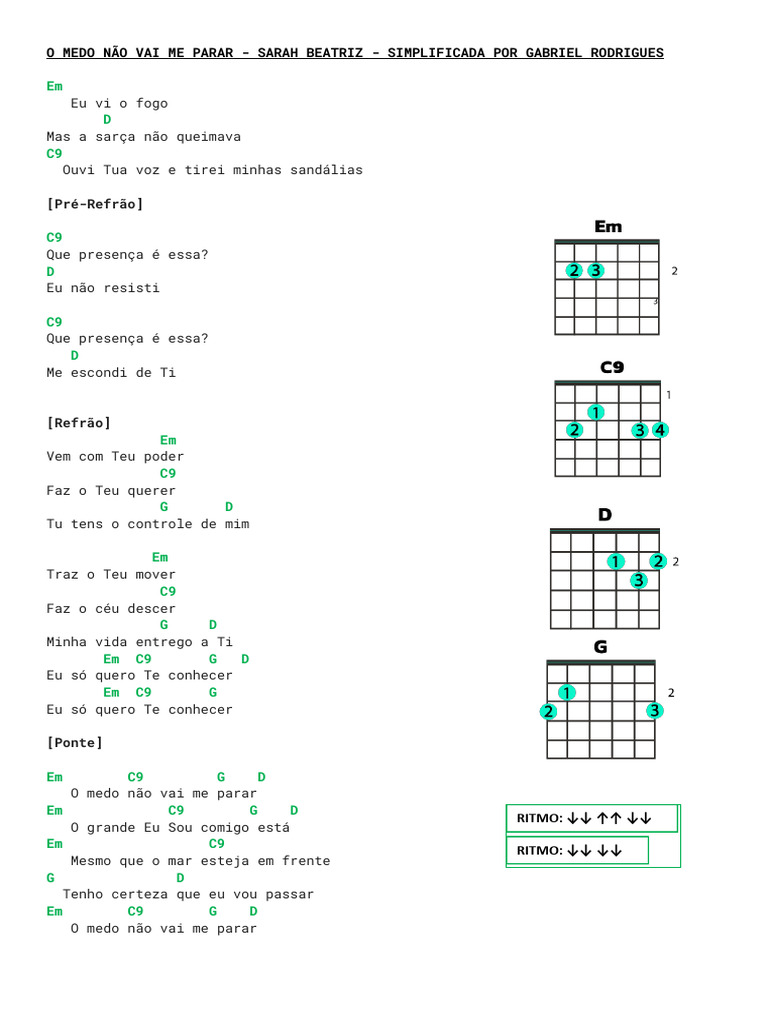O Medo Não Vai Me Parar - Letra Simplificada | PDF