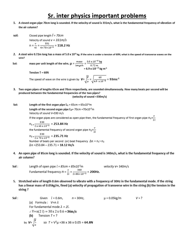 Important Physics Problems and Solutions | PDF | Inductor | Sound