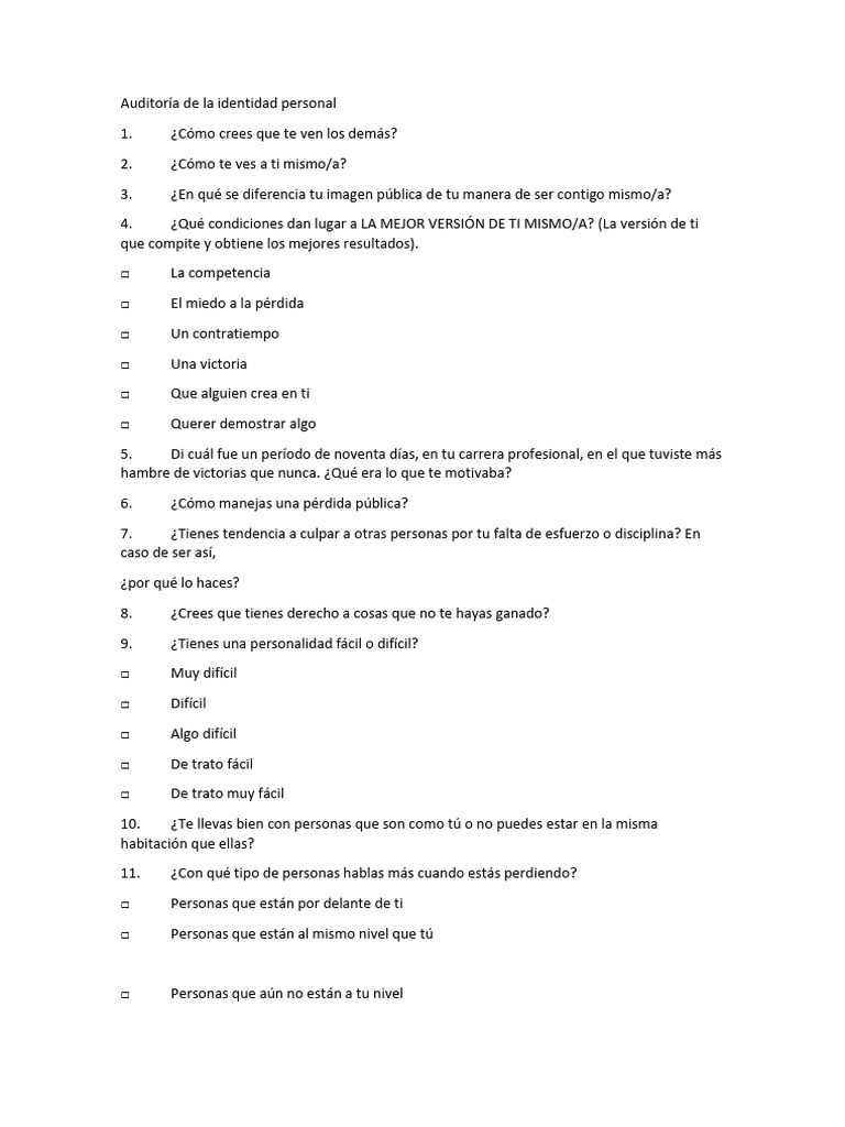 Auditoría de La Identidad Personal | PDF | Relaciones personales