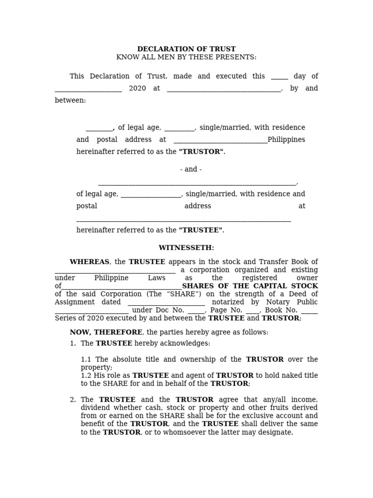 Declaration Of Trust Stamp Duty Iras