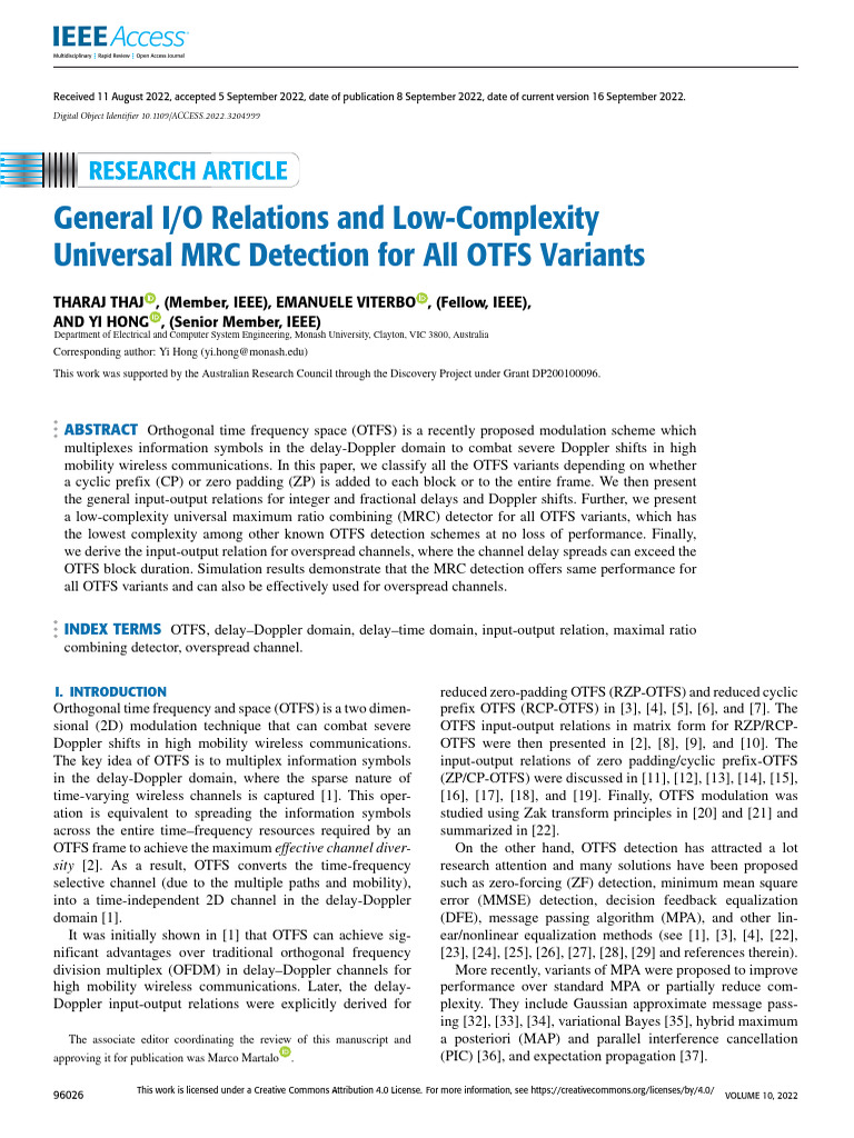 General I O Relations and Low-Complexity Universal MRC Detection For ...