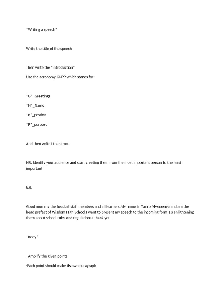Speech Writing Guide: GNPP Method | PDF | Language Arts & Discipline