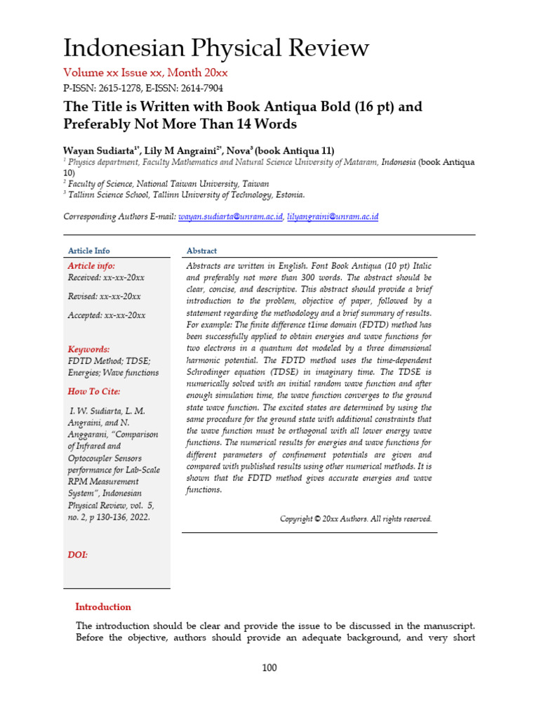 Template IPR | PDF | Wave Function | Schrödinger Equation